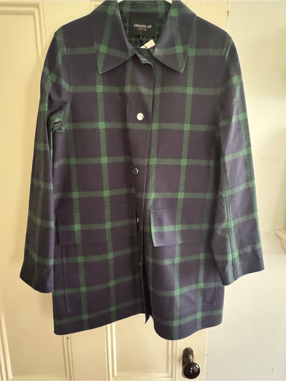 Lafayette 148 New York Navy and Green Plaid Coat